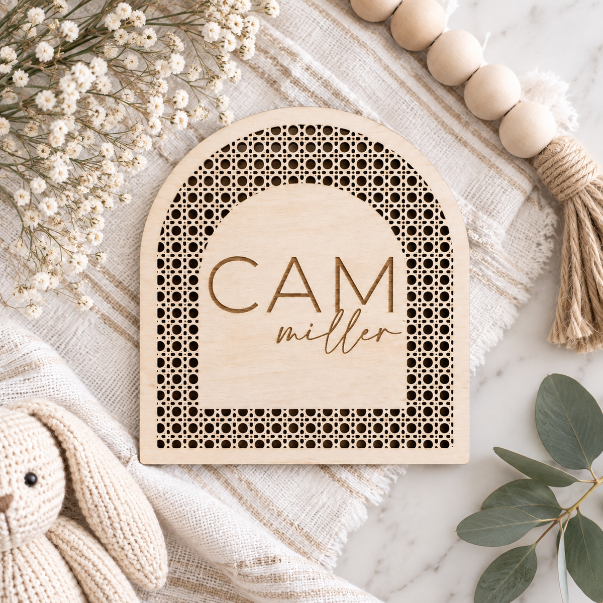 Rattan Baby Name Sign | Boho Nursery Name Sign - Charlie + Pine