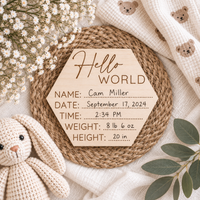 Hello World Birth Stats Sign | Hospital Photo Prop Keepsake - Charlie + Pine