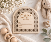 Boho Birth Stats Sign | Rattan Baby Announcement - Charlie + Pine