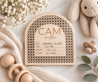 Boho Birth Stats Sign | Rattan Baby Announcement - Charlie + Pine