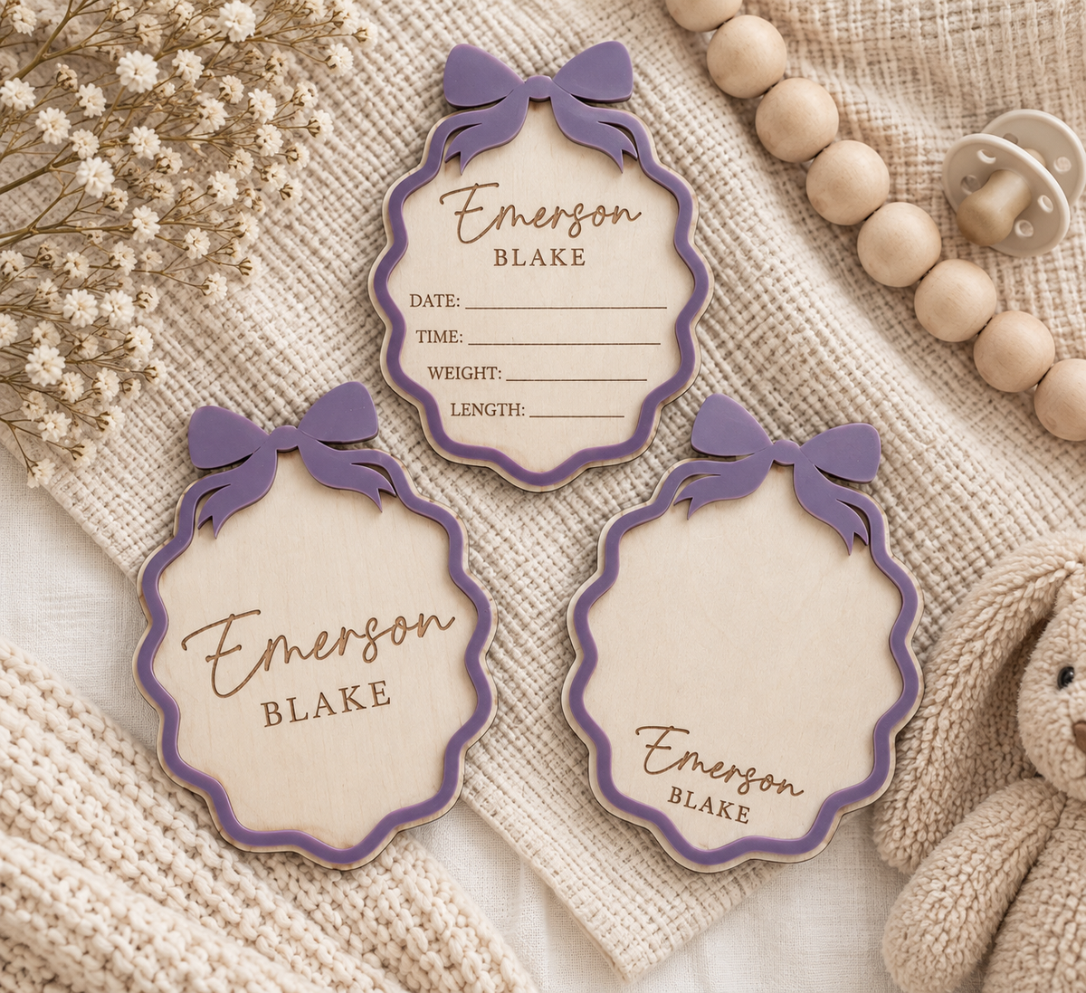 Personalized Birth Announcement Set with Name Sign, Birth Stats & Footprint | Newborn Hospital Sign - Charlie + Pine