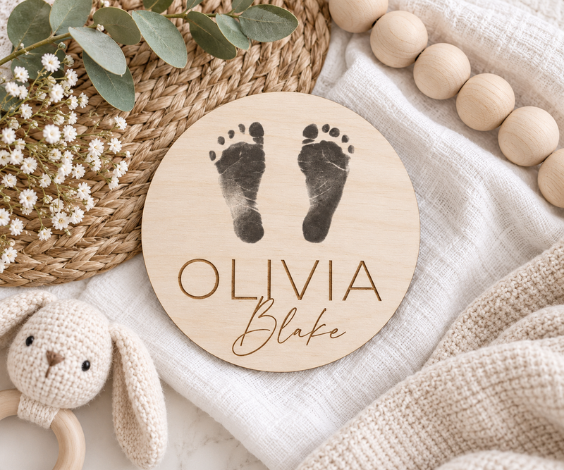 Baby Footprint Name Sign | Personalized Newborn Footprint Keepsake - Charlie + Pine