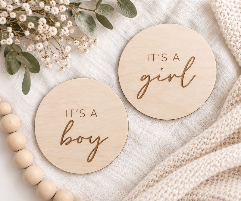 Baby Gender Reveal Disc | It’s a Boy / Girl Announcement Sign - Charlie + Pine