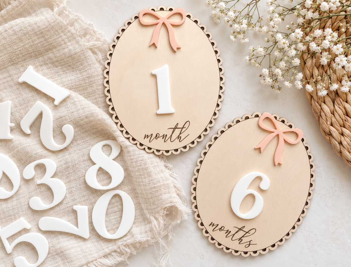 Neutral Wooden Baby Monthly Milestone Cards – Interchangeable Number Photo Prop Set – Reusable Newborn to 12 Month Keepsake - Charlie + Pine