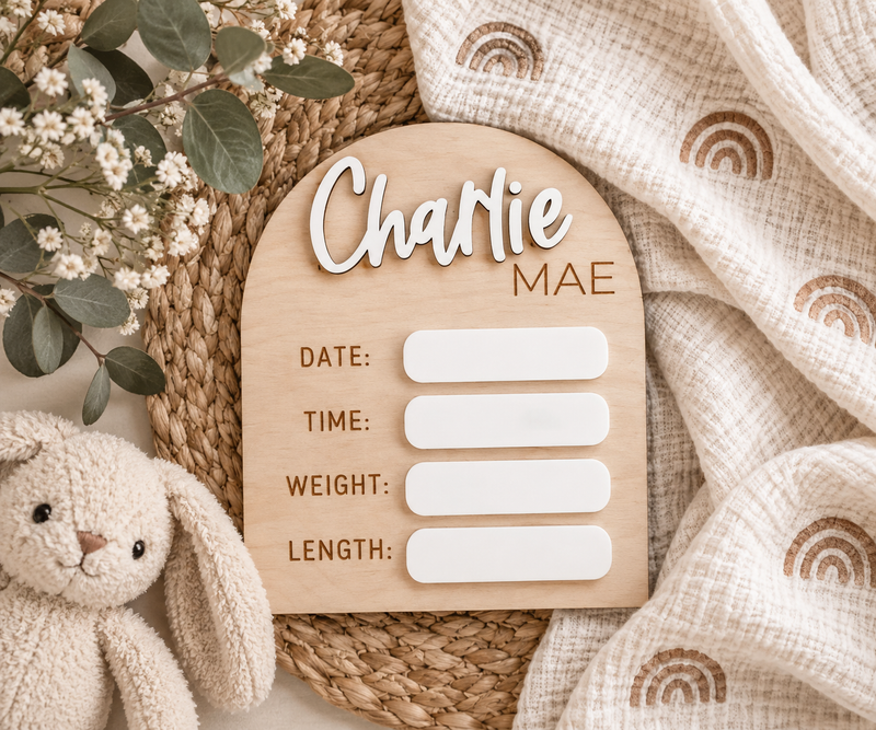 Baby Birth Stats Sign | Personalized Newborn Announcement Photo Prop - Charlie + Pine