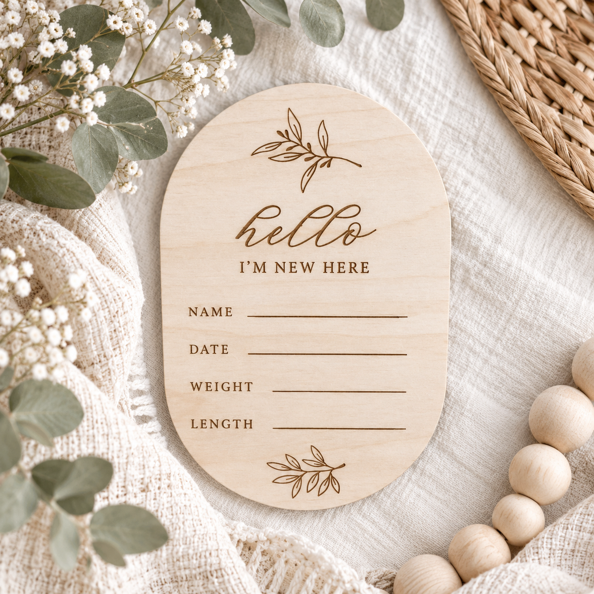 Newborn Announcement Sign | Baby Stats Plaque for Hospital Photos - Charlie + Pine