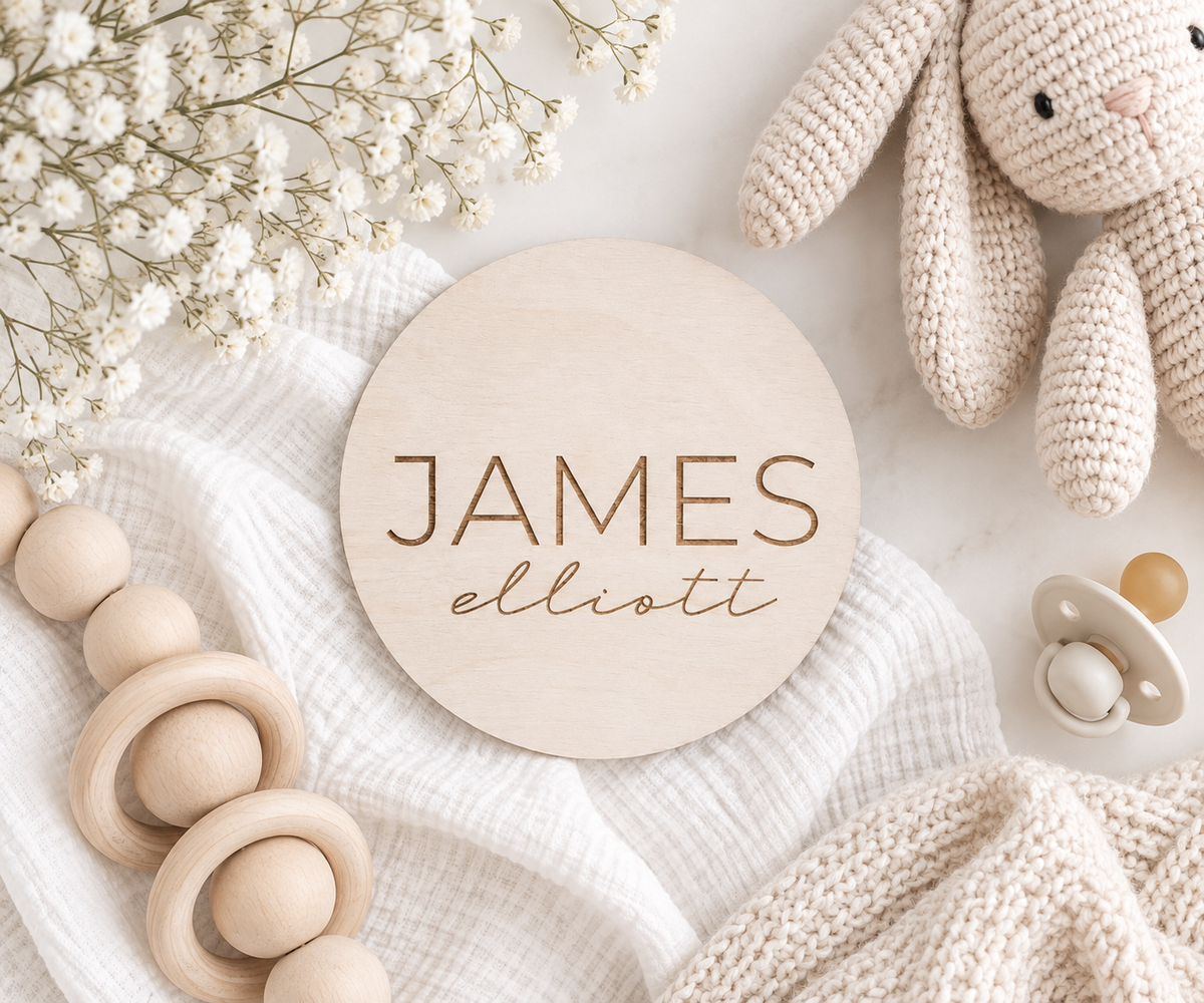 Personalized Baby Name Sign | Round Wooden Name Announcement - Charlie + Pine