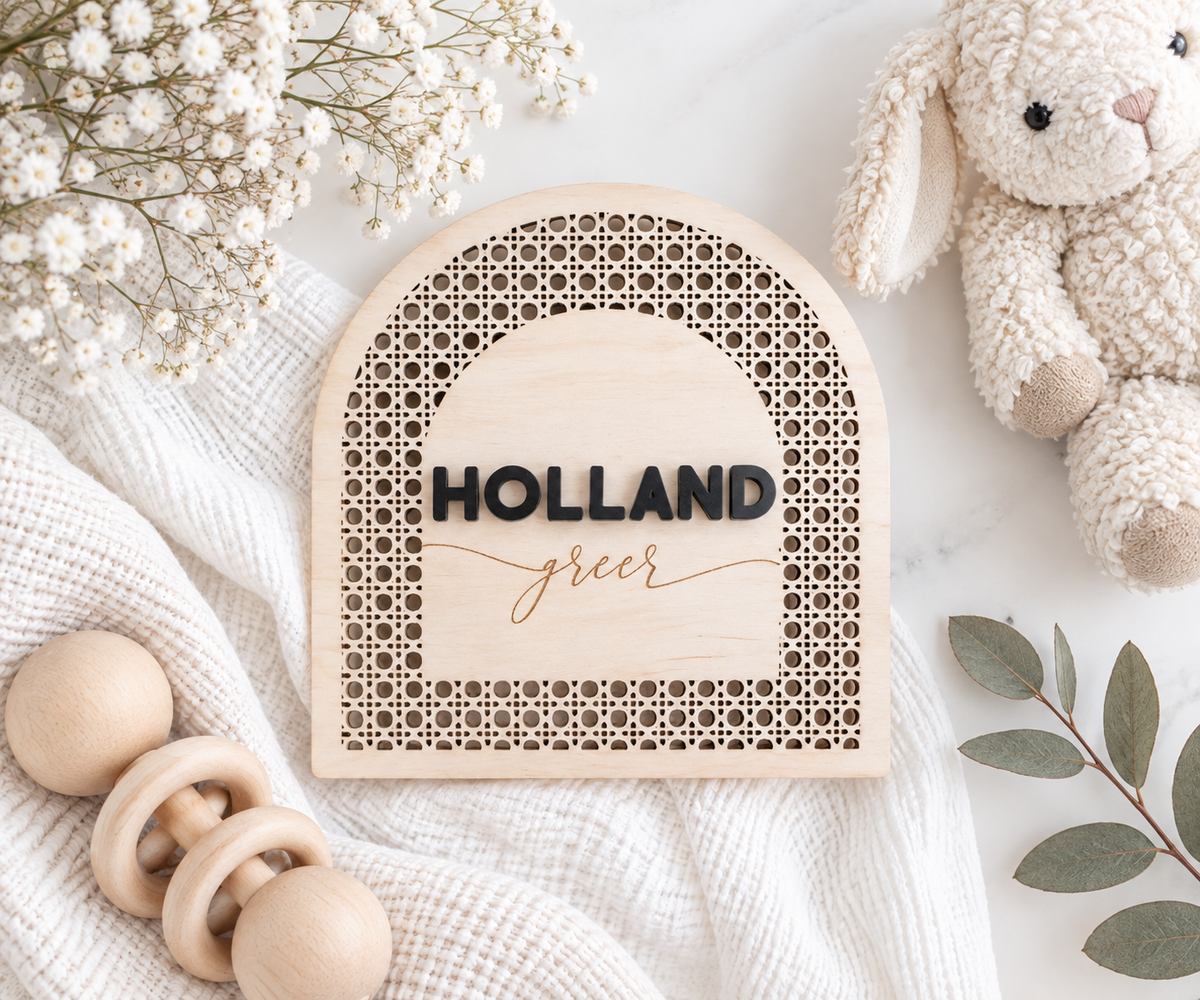 Personalized Baby Name Announcement Sign – Arched Nursery Name Plaque - Charlie + Pine