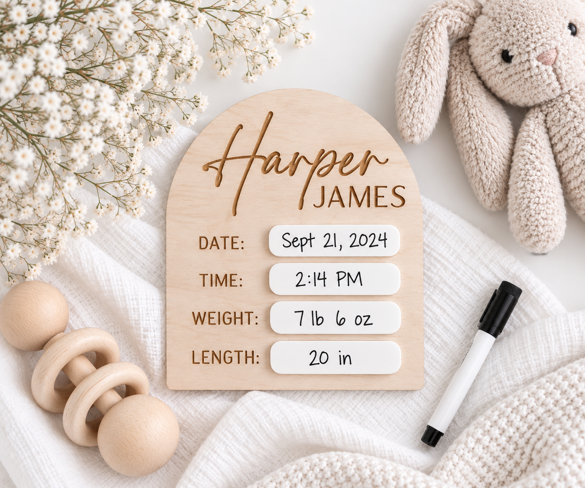 Personalized Baby Birth Announcement Sign - Charlie + Pine