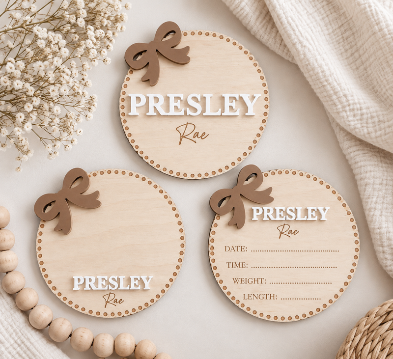 Custom Baby Birth Announcement Sign Set | Name, Stats & Footprint Keepsake - Charlie + Pine