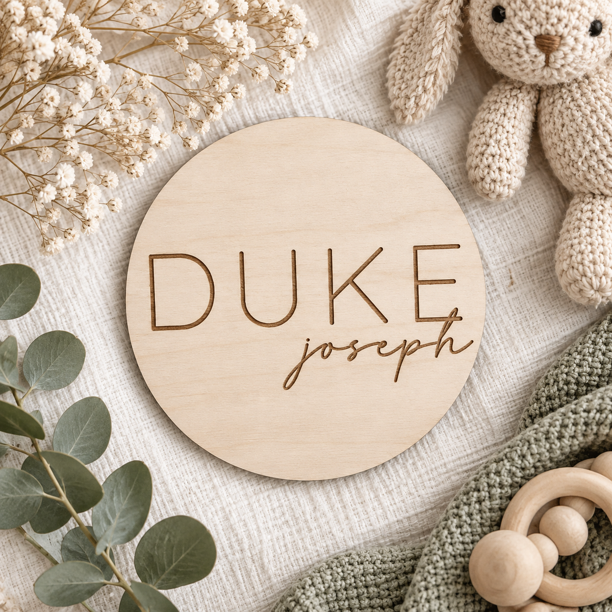 Custom First and Middle Name Sign | Wooden Baby Name Disc - Charlie + Pine