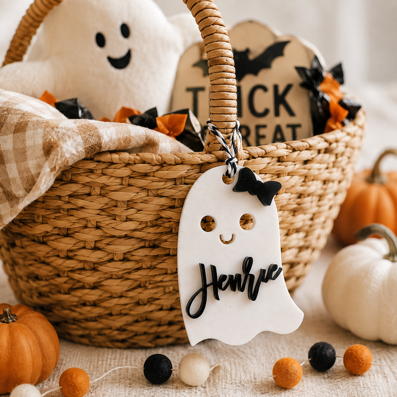 Personalized Boo Basket Halloween Name Tags - Charlie + Pine