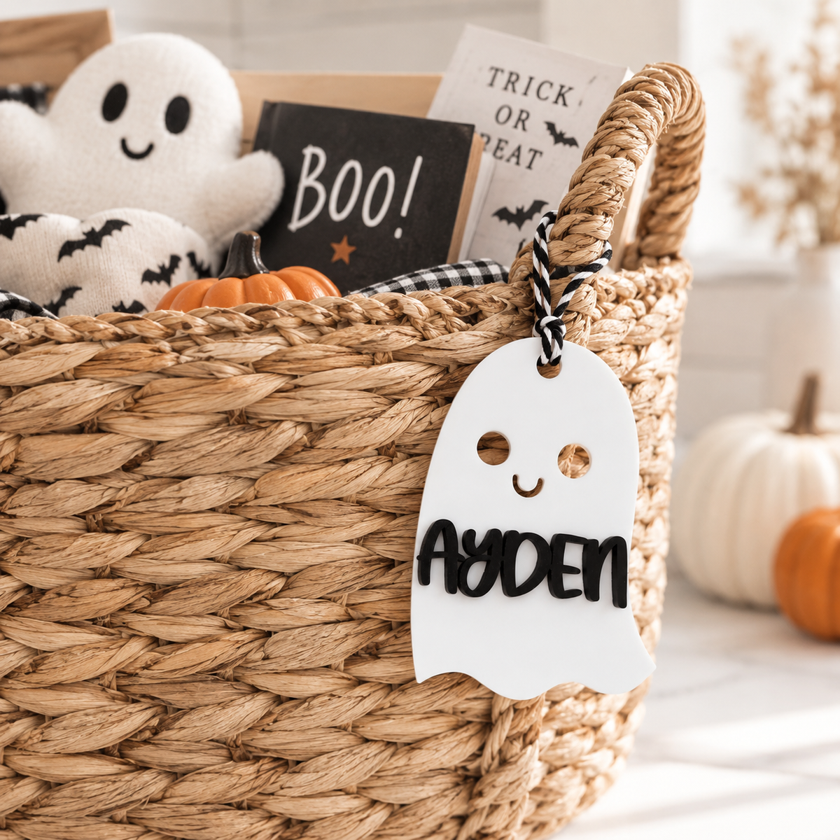 Personalized Boo Basket Halloween Name Tags - Charlie + Pine