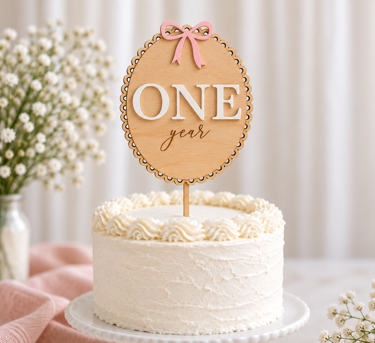 One Year Cake Topper | First Birthday Cake Topper | Wooden Birthday Cake Decoration - Charlie + Pine