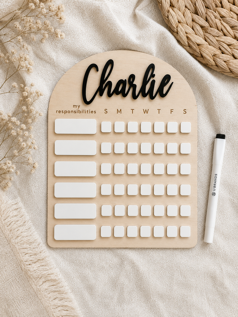 Personalized Kids Chore Chart – Reusable Weekly Responsibility Board - Charlie + Pine
