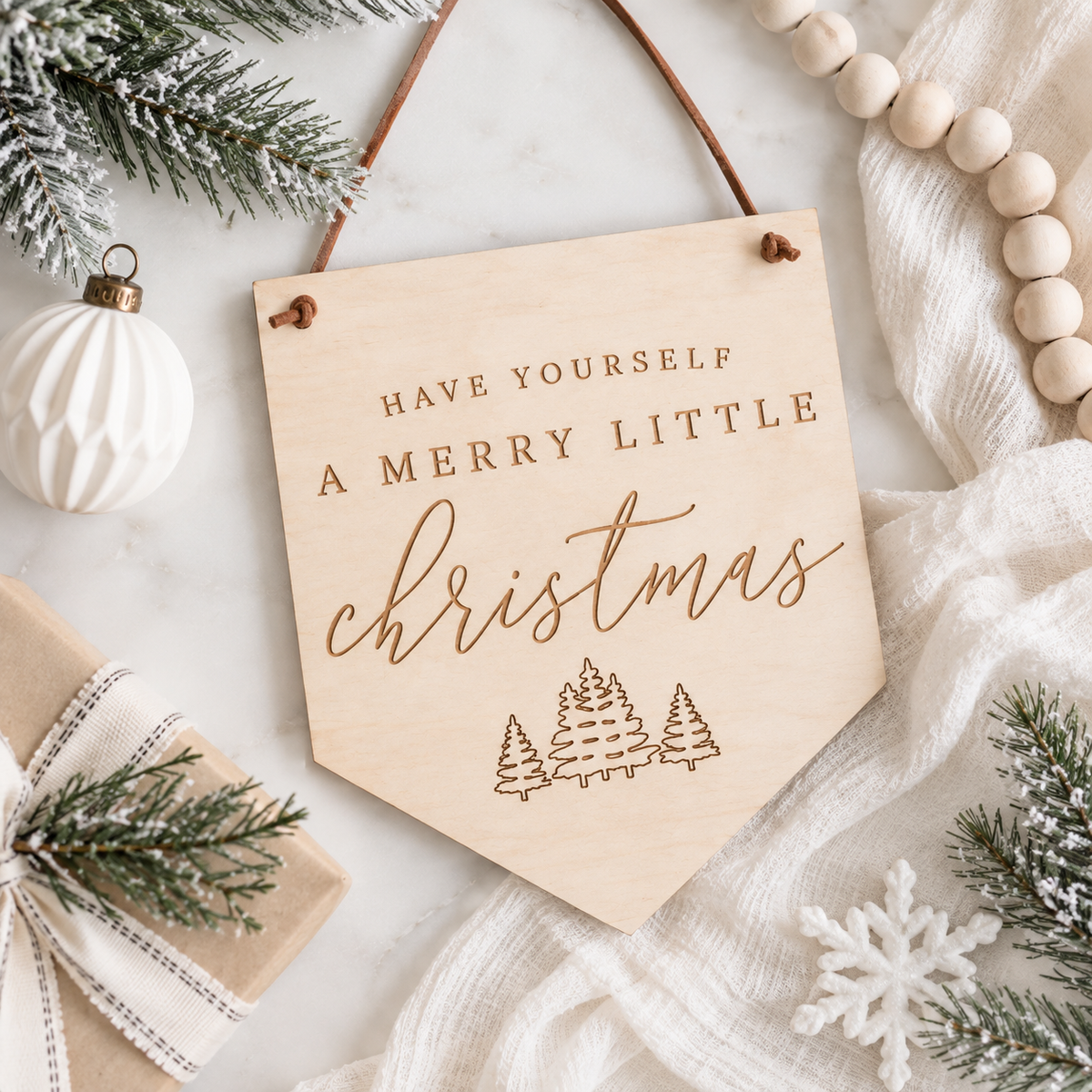 Merry Little Christmas Sign | Wood Christmas Wall Decor - Charlie + Pine