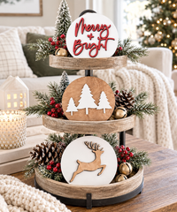 Farmhouse Christmas Tiered Tray Decor | Mini 3D Wood Signs - Charlie + Pine