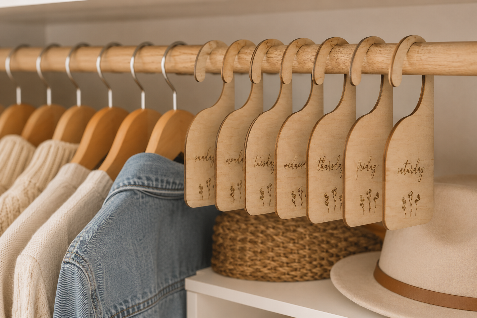 Weekly Closet Dividers – Days of the Week Outfit Planner Hangers - Charlie + Pine
