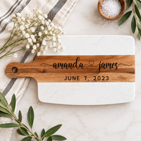 Personalized Marble and Wood Cutting Board | Custom Engraved Wedding Gift - Charlie + Pine