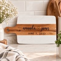 Personalized Marble and Wood Cutting Board | Custom Engraved Wedding Gift - Charlie + Pine