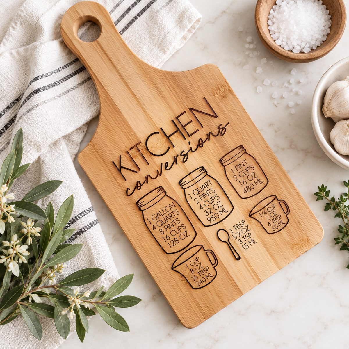 Kitchen Conversion Cutting Board | Measurement Guide Board | Baking Gift for Mom - Charlie + Pine