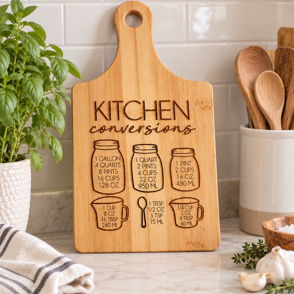 Kitchen Conversion Cutting Board | Measurement Guide Board | Baking Gift for Mom - Charlie + Pine