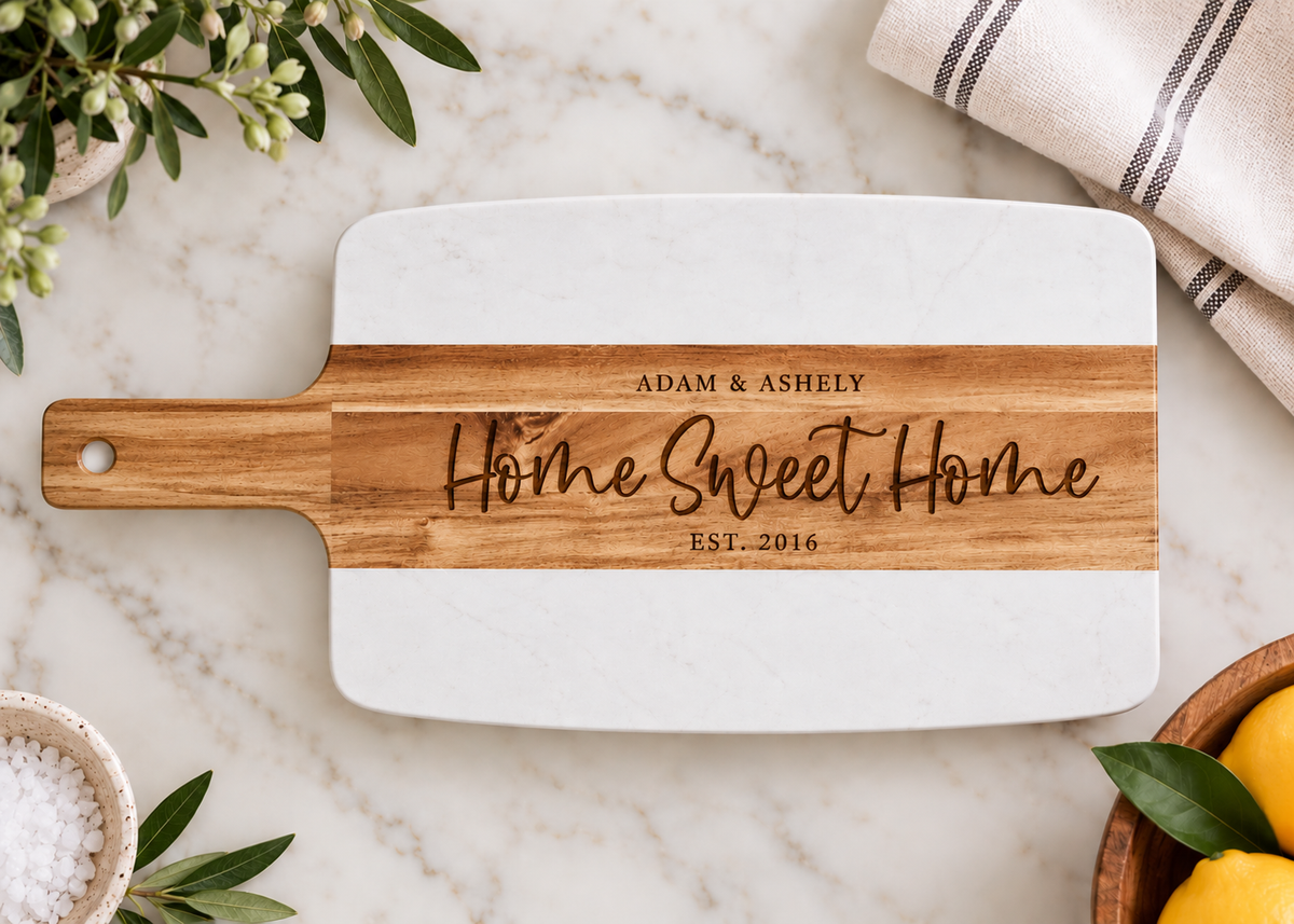Personalized Marble Charcuterie Board | Engraved Wedding & New Home Gift - Charlie + Pine