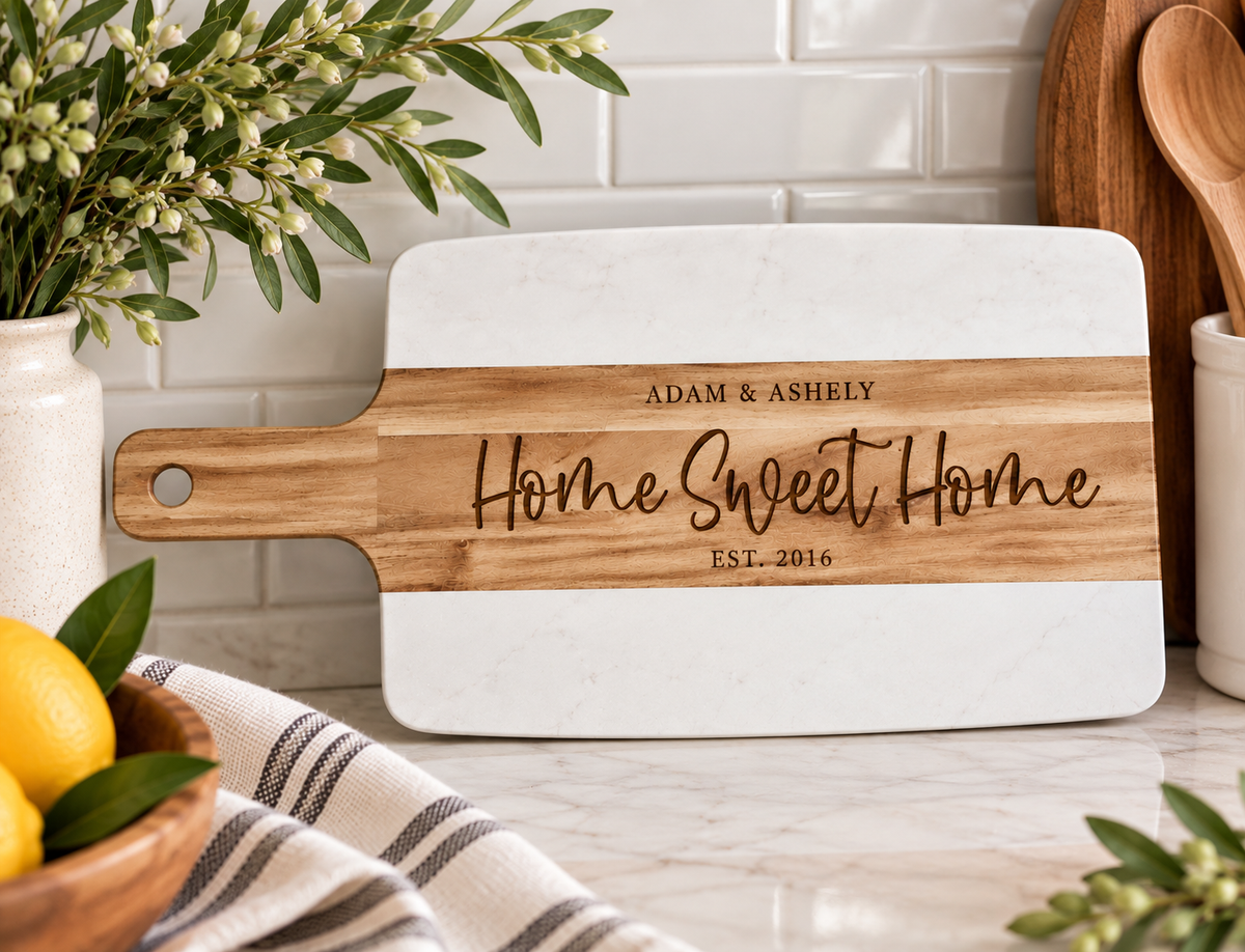 Personalized Marble Charcuterie Board | Engraved Wedding & New Home Gift - Charlie + Pine