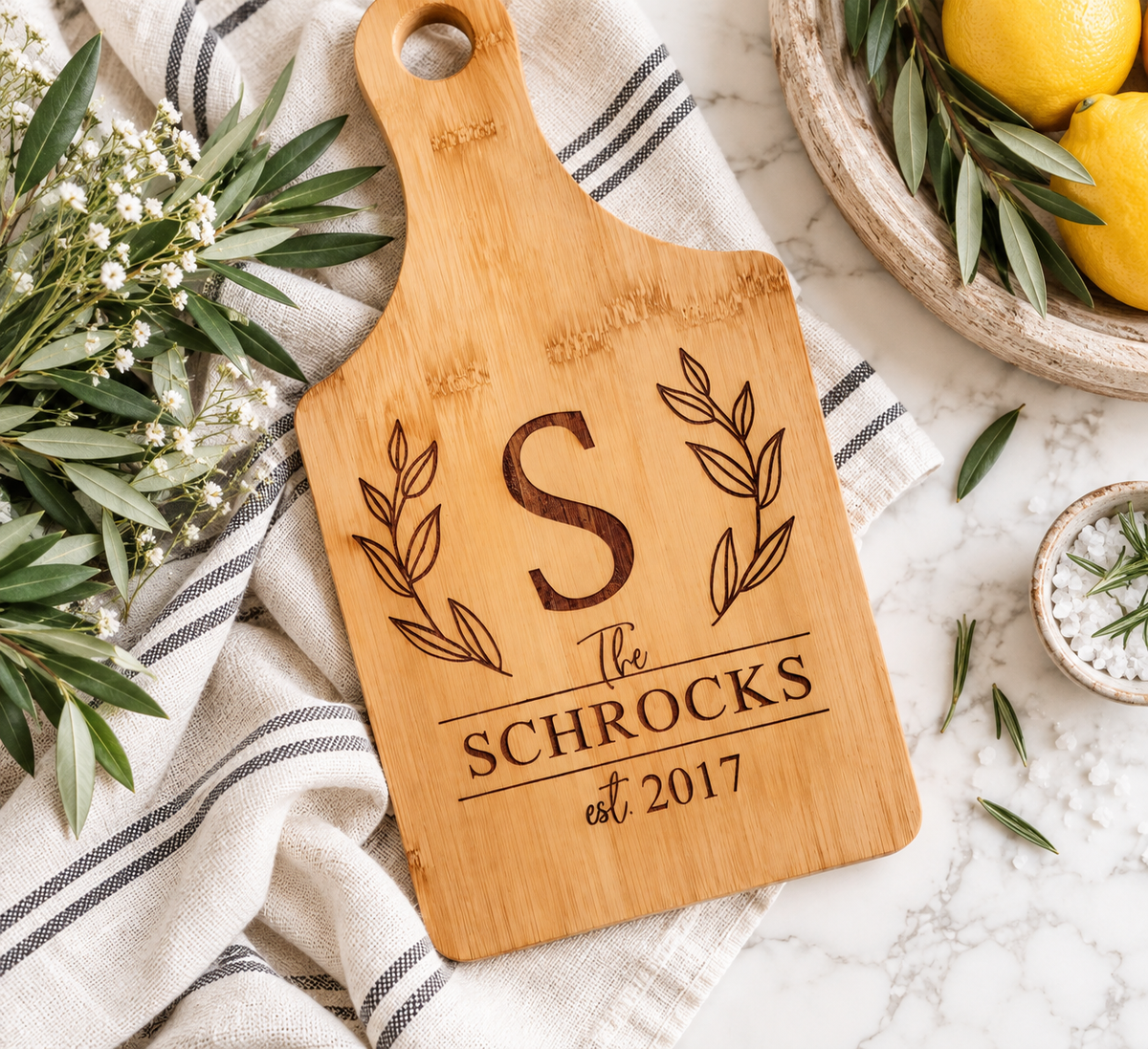 Personalized Monogram Cutting Board | Custom Family Name Engraved Gift - Charlie + Pine