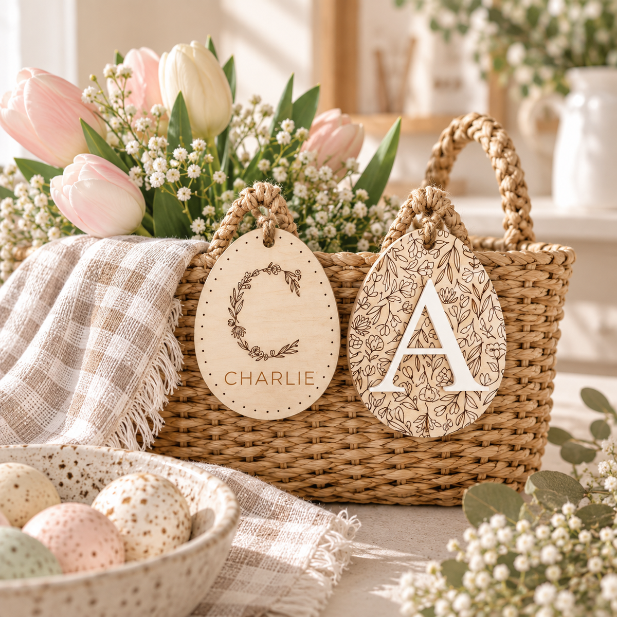 Floral Easter Basket Name Tag - Charlie + Pine