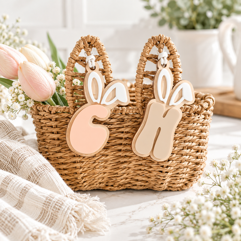 Personalized Bunny Initial Easter Basket Tag - Charlie + Pine