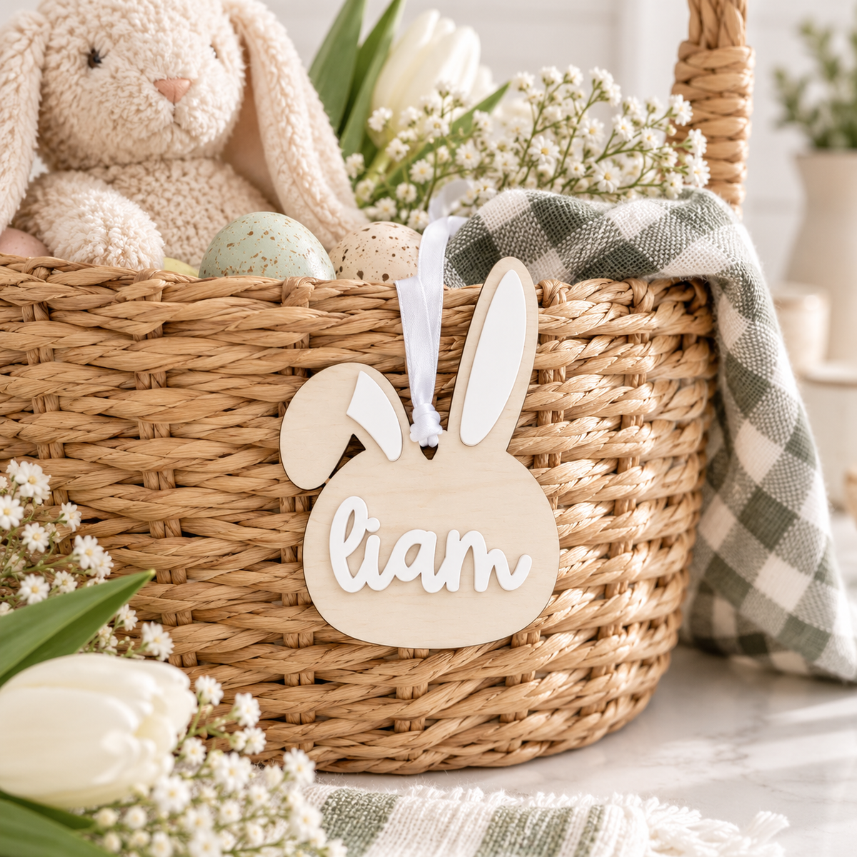 Personalized Bunny Easter Basket Tag - Charlie + Pine