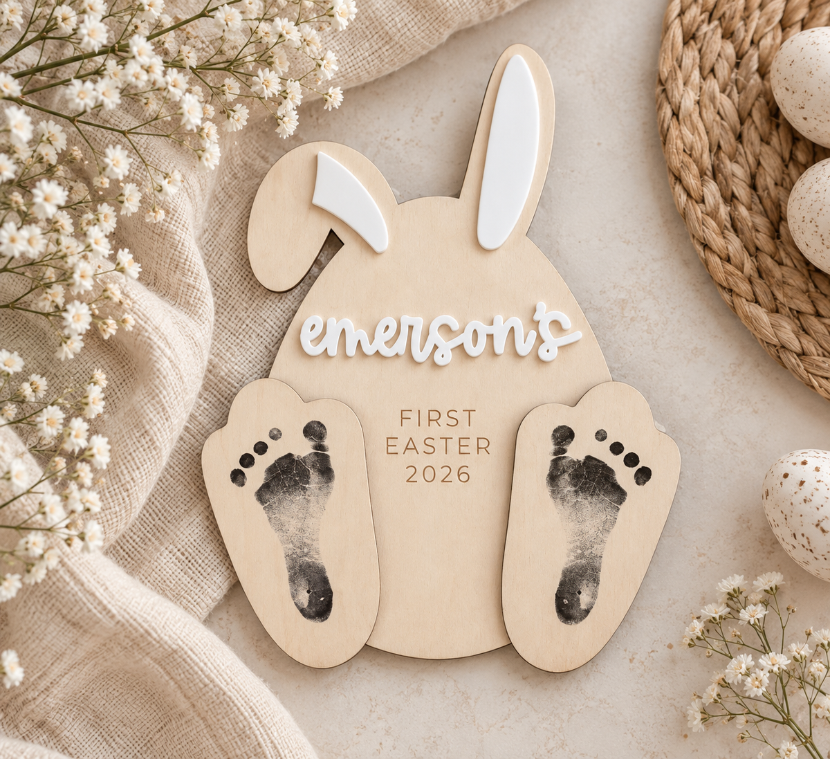 Personalized Easter Bunny Footprint Sign - Charlie + Pine
