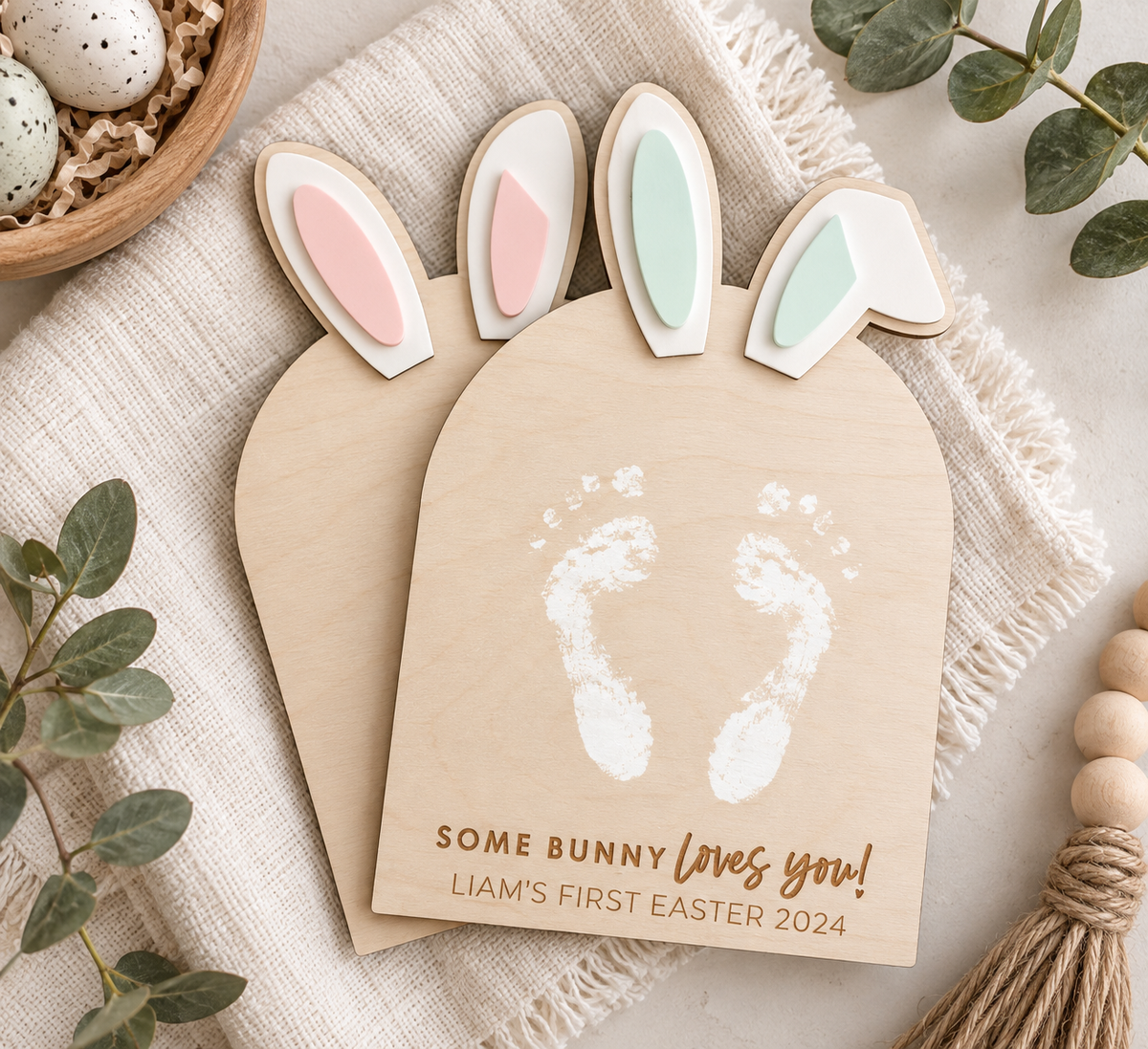 Personalized Baby’s First Easter Footprint Sign – Some Bunny Loves You - Charlie + Pine