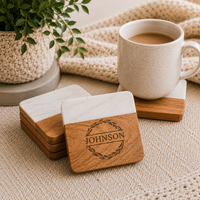 Personalized Monogram Wood & Marble Coaster Set - Charlie + Pine