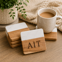 Personalized Wood & Marble Coasters Set of 4 - Charlie + Pine