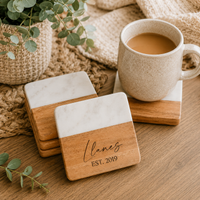 Marble & Wood Coasters Set of 4 - Charlie + Pine