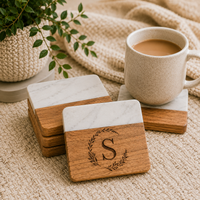 Personalized Wood & Marble Coaster Set - Charlie + Pine