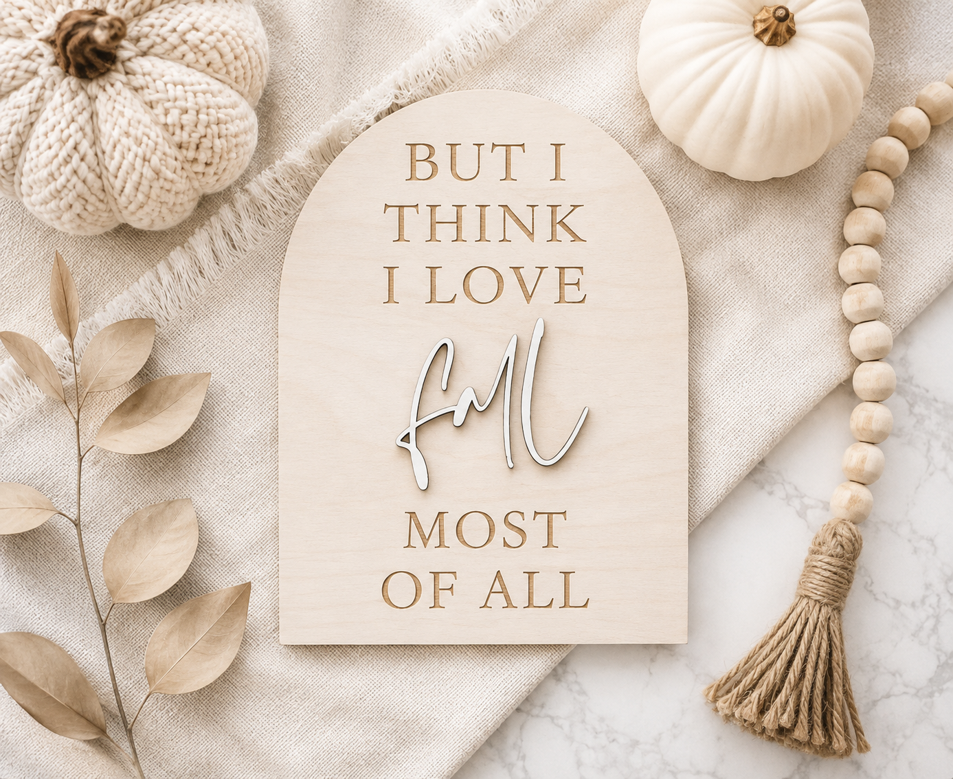 Neutral Fall Shelf Decor - I Think I Love Fall Most of All - Charlie + Pine