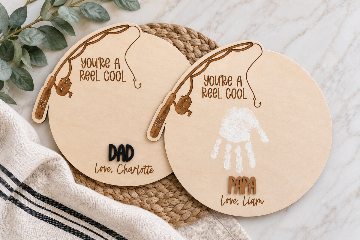 Handprint Fishing Sign for Dad | Gift from Kids - Charlie + Pine