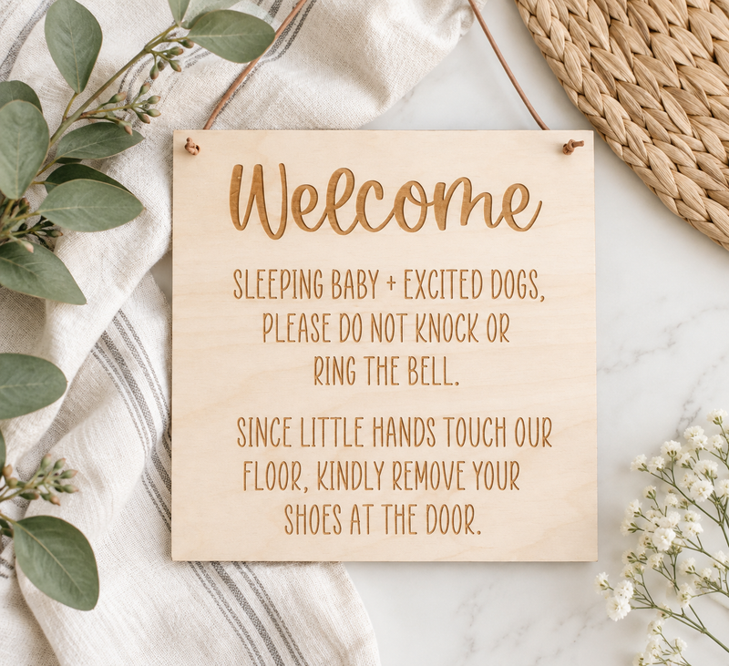 Welcome Baby Sleeping Sign | House Rules Door Sign - Charlie + Pine