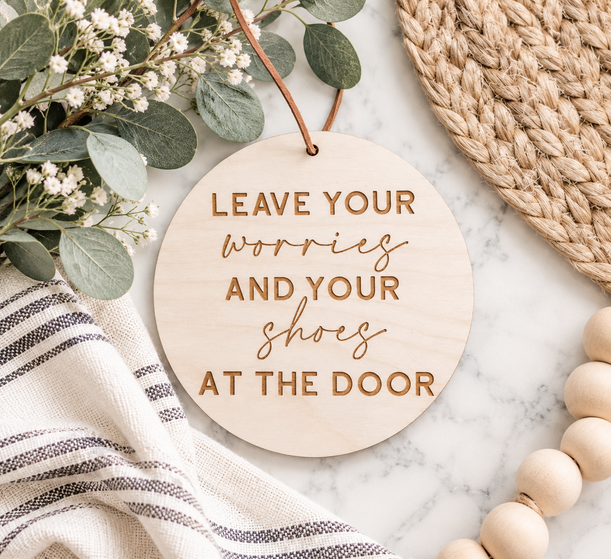 Leave Your Worries and Your Shoes at the Door Sign - Charlie + Pine