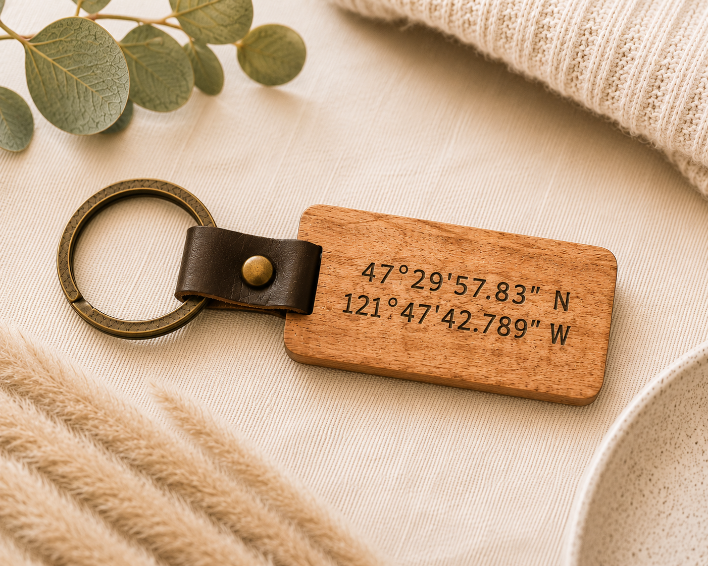 Custom GPS Coordinates Engraved Keychain – Personalized Location Gift - Charlie + Pine