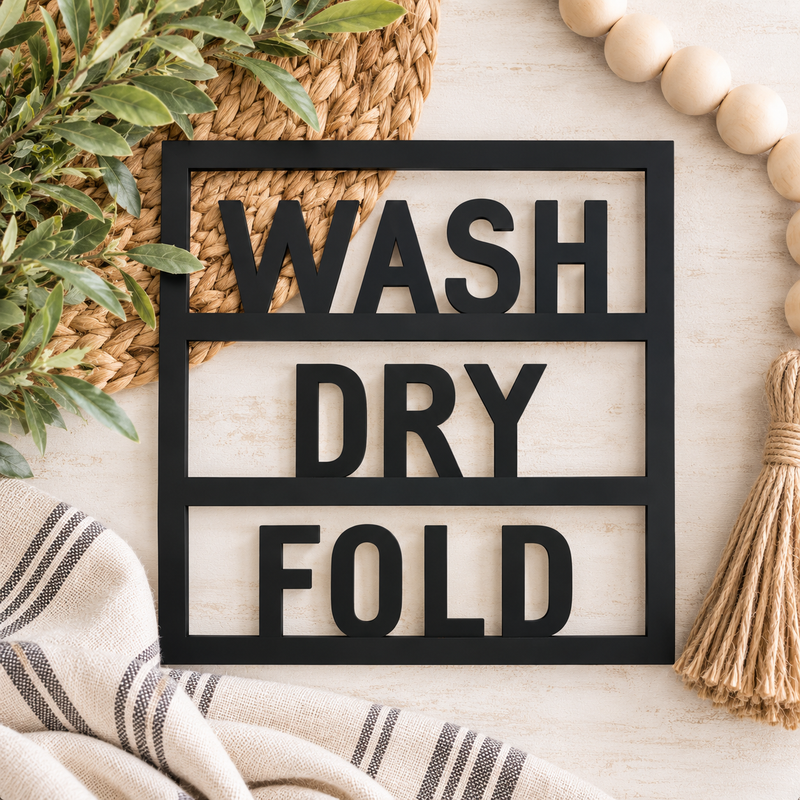 Wash Dry Fold Wood Laundry Sign – Modern Farmhouse Laundry Room Decor - Charlie + Pine