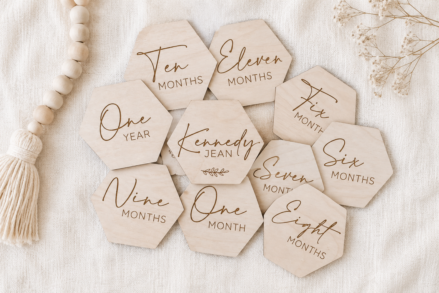 Baby Monthly Milestone Markers | Wooden First Year Photo Props - Charlie + Pine