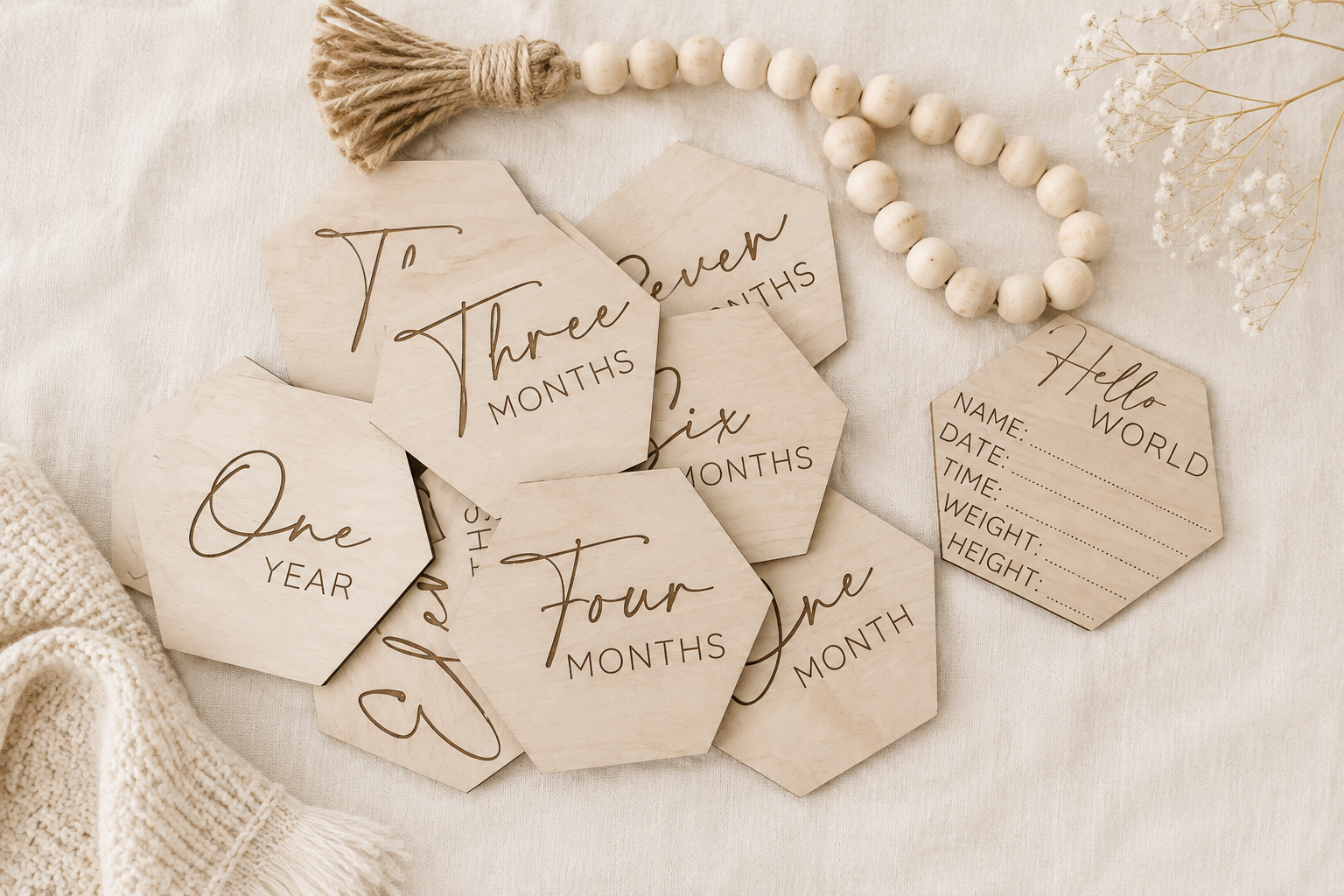 Baby Monthly Milestone Markers | Wooden First Year Photo Props - Charlie + Pine