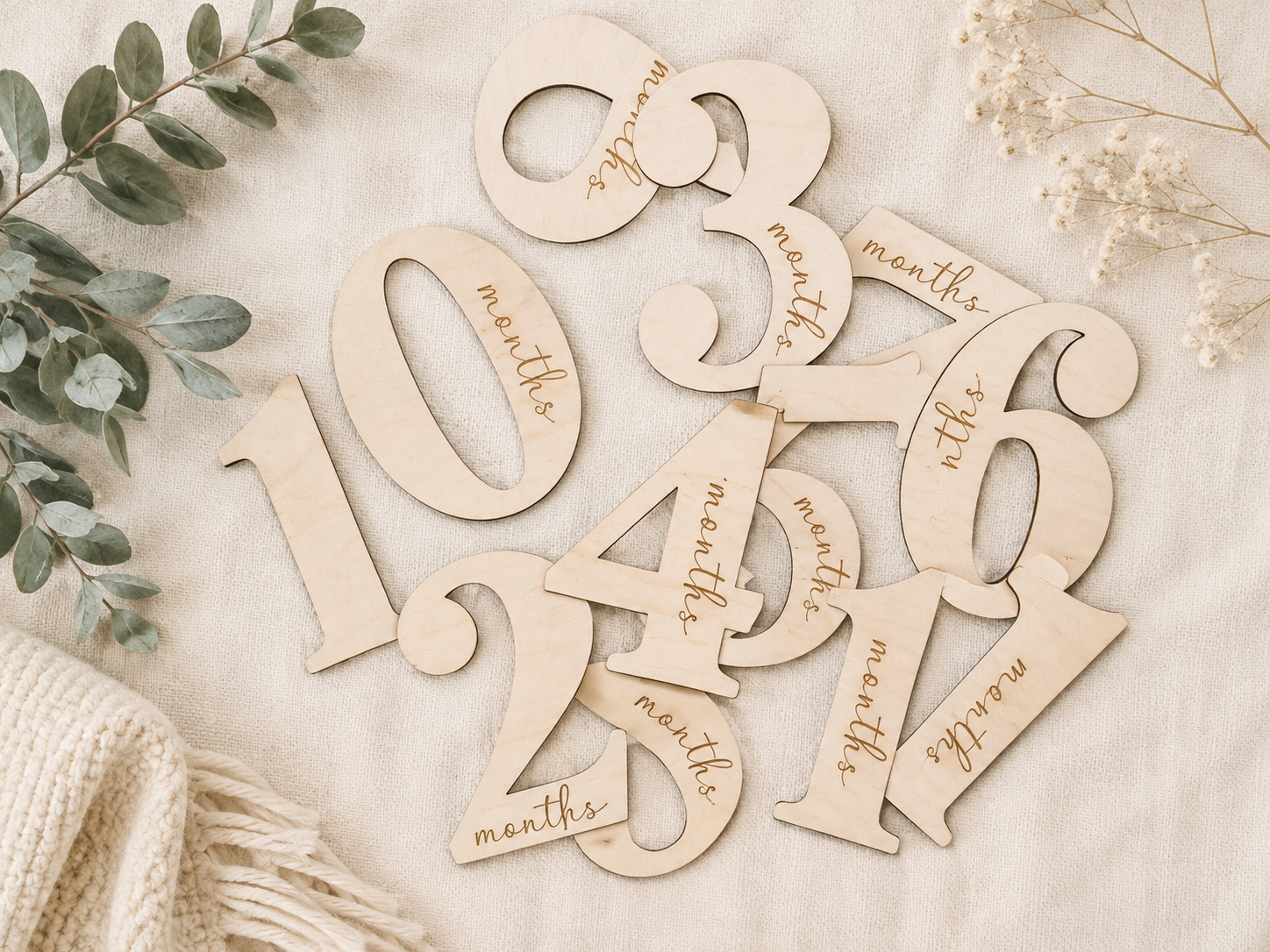Wooden Baby Milestone Numbers | Monthly Photo Props Set (1–12)