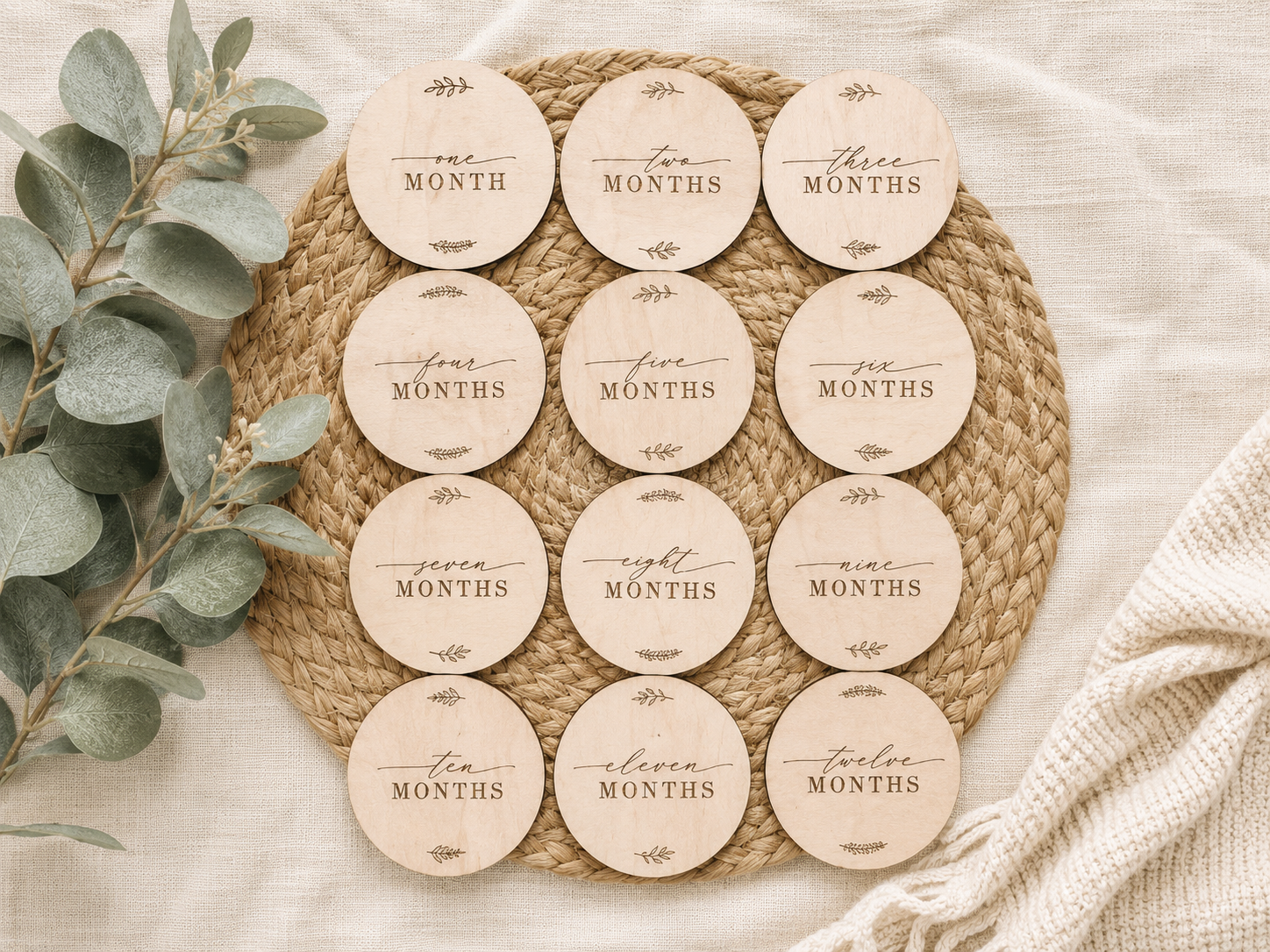 Round Baby Milestone Discs | Wooden Monthly Cards for First Year Photos - Charlie + Pine