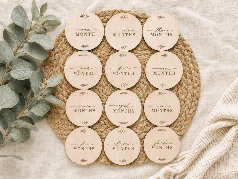 Round Baby Milestone Discs | Wooden Monthly Cards for First Year Photos - Charlie + Pine