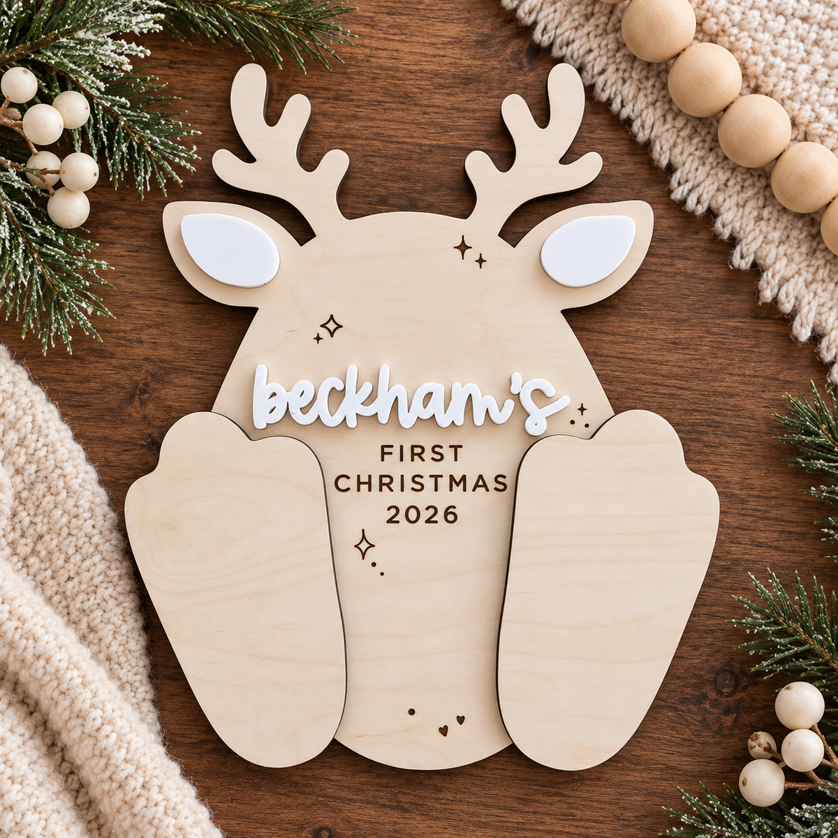 Personalized Baby’s First Christmas Reindeer Footprint Keepsake